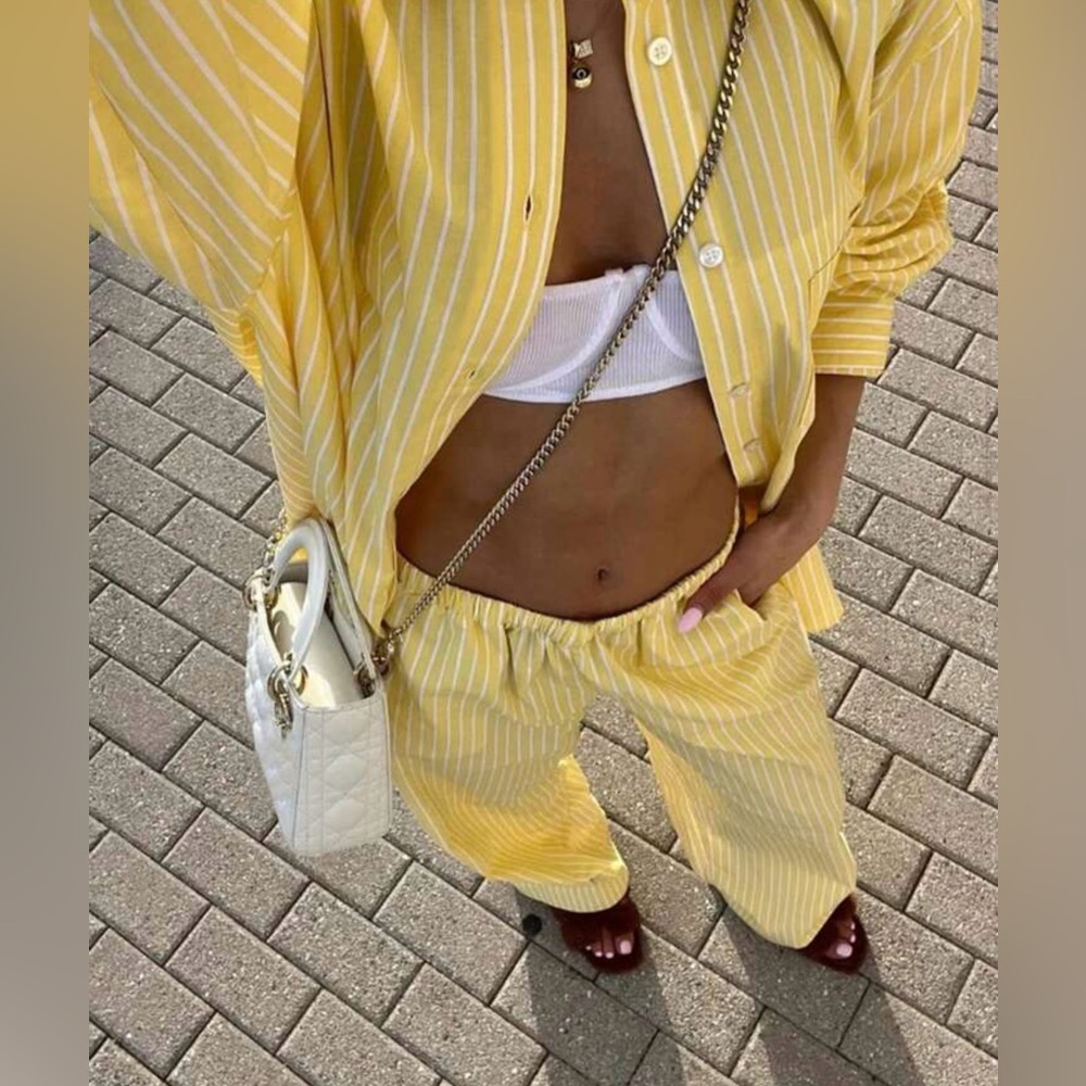 Yellow Striped Women's Pants & Jumpsuit Set ZARA
